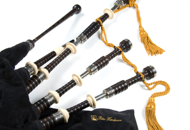 Peter Henderson PH1A Bagpipes with Engraved Antiqued Nickel