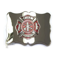 Fire Department Belt Buckle - Chrome with Red Enamel